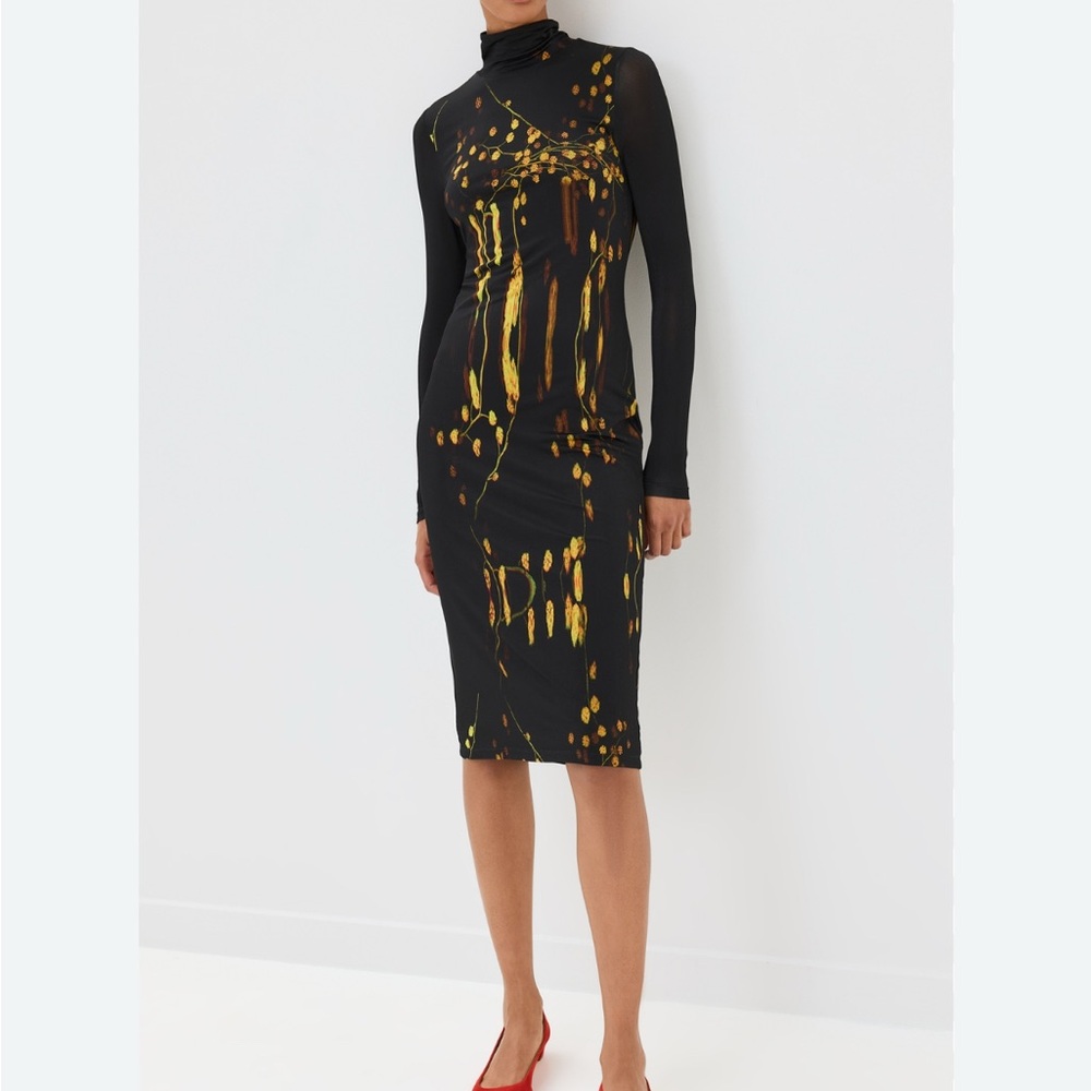 Prabal Gurung Black and Gold Long Sleeve Bodycon Dress